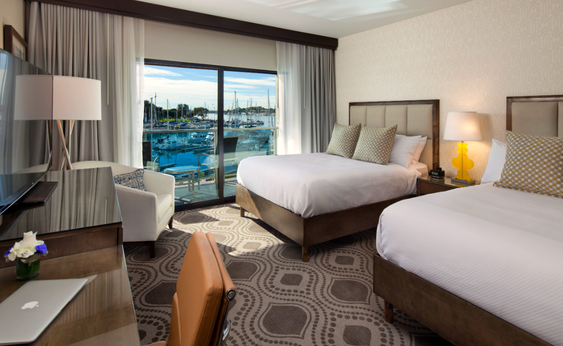 Two bedroom guest room with a view of harbor in Marina del Rey Hotel