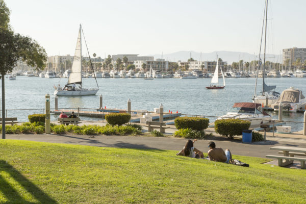 Burton Chace Park as an outdoor winter activity with sailboats in the harbor