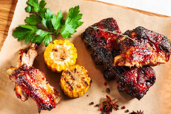barbecue platter with corn on cob in Marina del Rey Restaurant