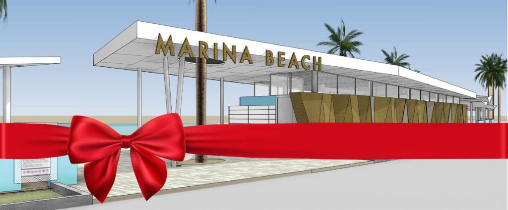 rendering of marina beach picnic pavilion and signage