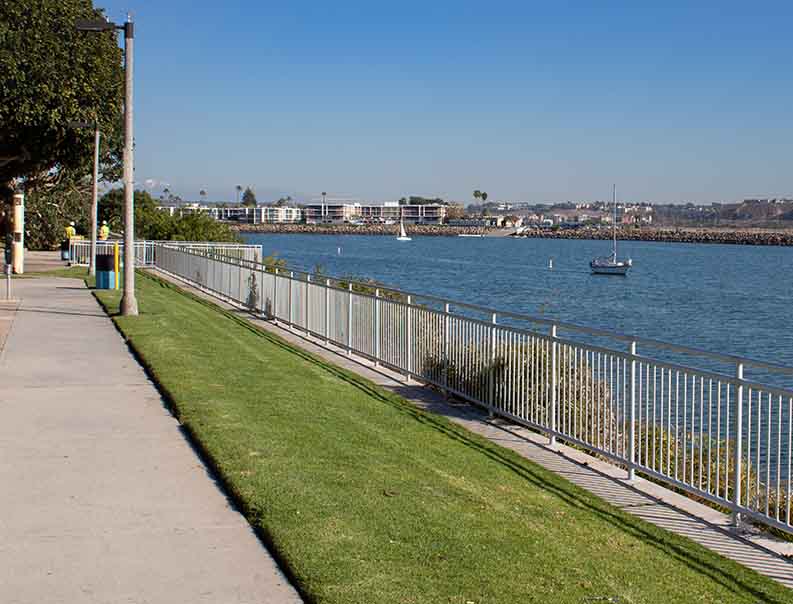 Outdoor winter activities include strolling in the Aubrey E. Austin park on the North Jetty in Marina del Rey