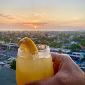 Cocktail during sunset at Sinder on Marriott Marina del Rey rooftop