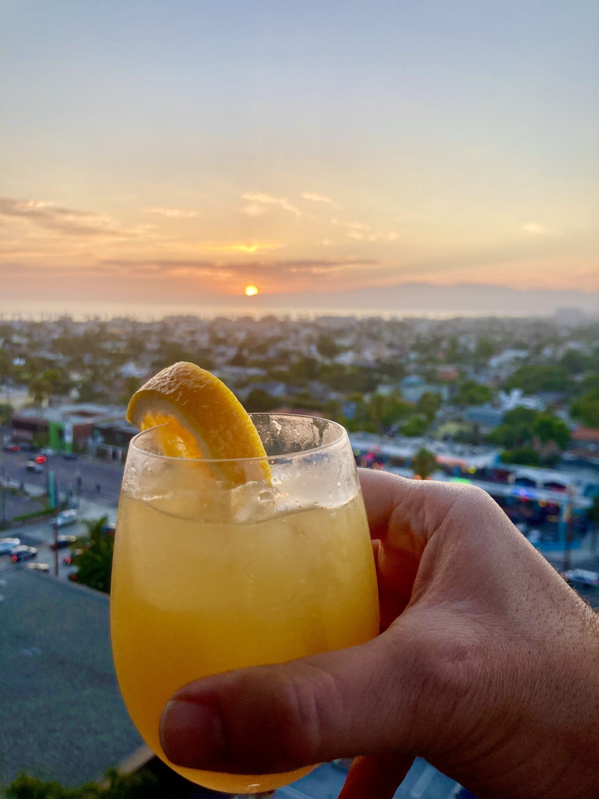 Cocktail during sunset at Sinder on Marriott Marina del Rey rooftop