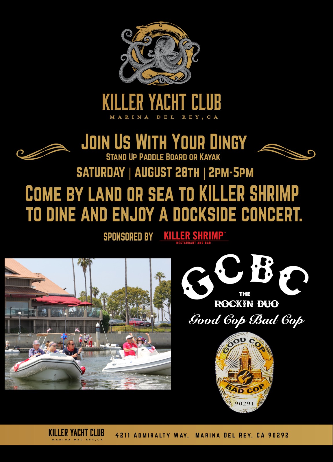 Flyer for dockside concert at Kiler Shrimp