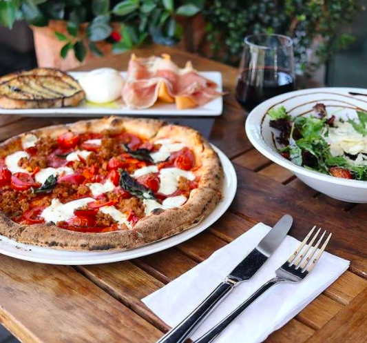 Neapolitan pizza and salad at Midici MDR for DineLA in Marina del Rey
