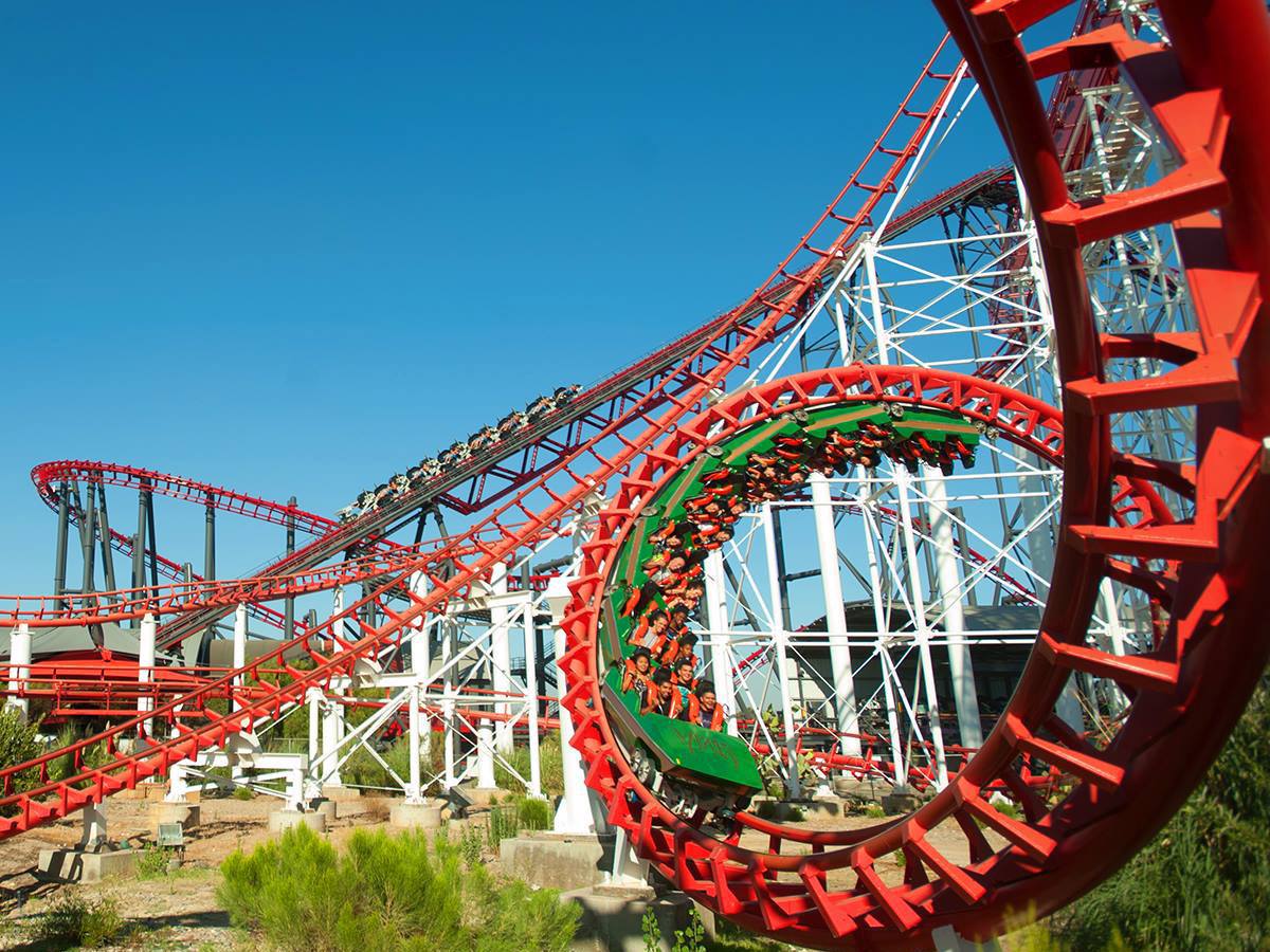 Rollercoaster ride at Six Flags Magic Mountain, attraction near Marina del Rey, California