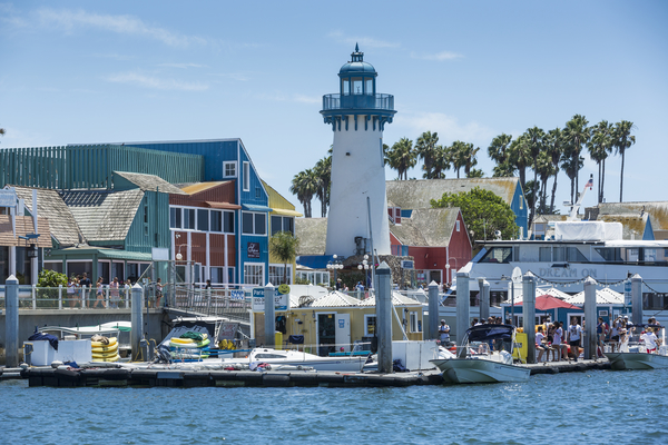 Fisherman's Village lighthouse and bright buildings