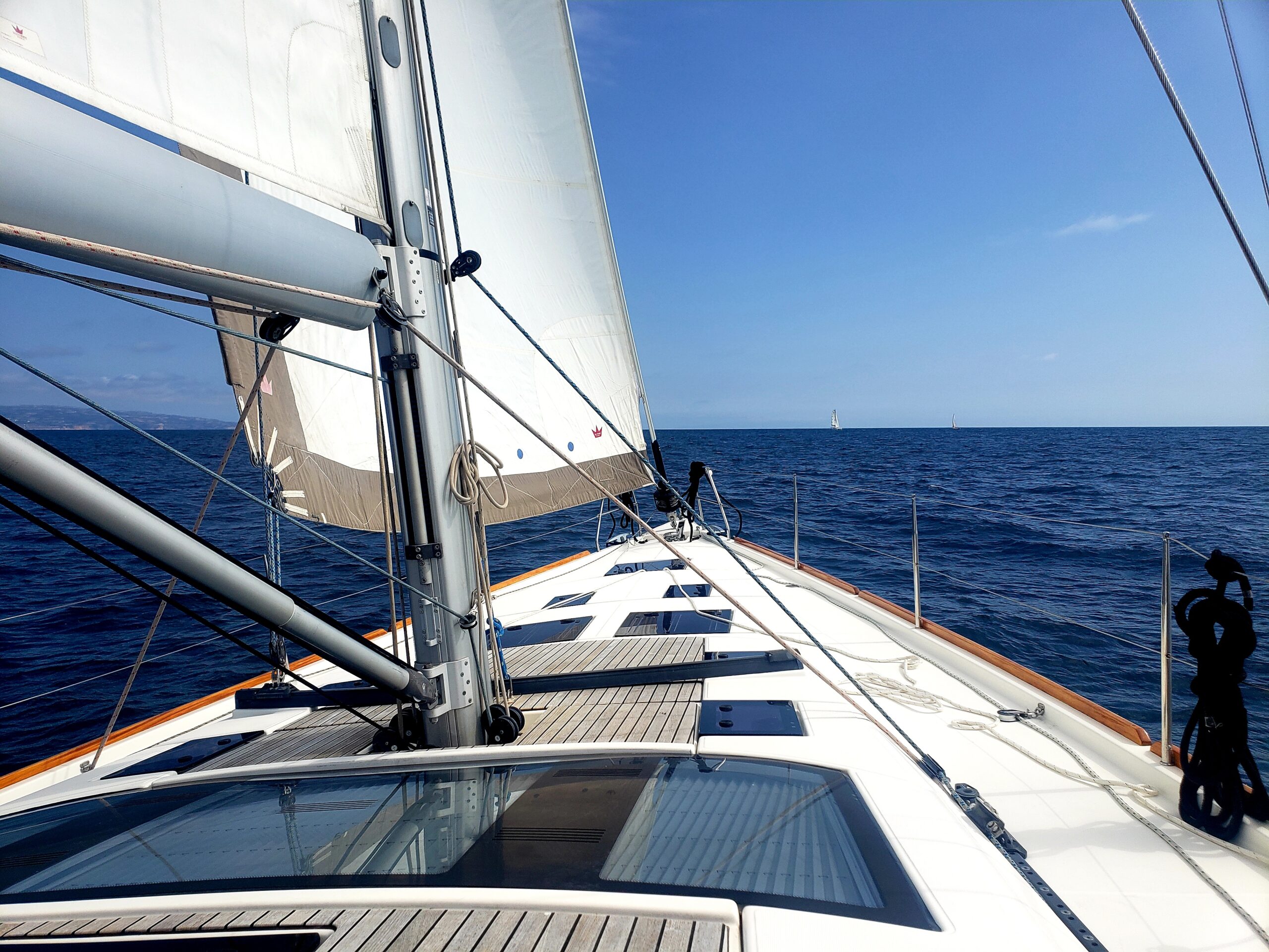 Bow of sailboat in the ocean